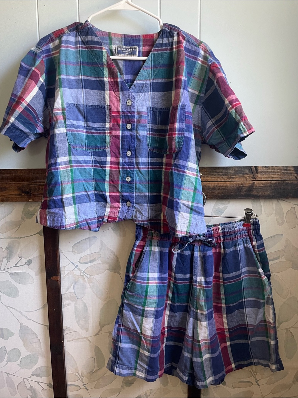 Casual Plaid Button-Down Top in Blue, Green & Red